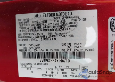 2010 Ford Mustang Gt/Gt Premium from USA, damaged, VIN 1ZVBP8CH5A5146710